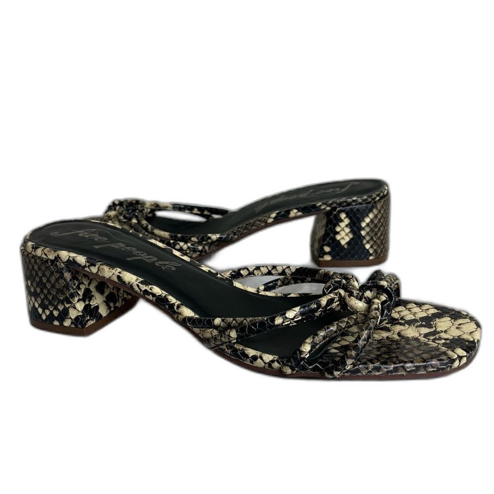 Free People Size 7.5 Petra Leather Snakeskin Strappy Block Heel Sandals NEW Boho